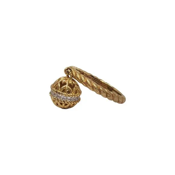 Judith Ripka Gold Over Sterling Silver CZ Dangle Ball Ring Size 11 #17002